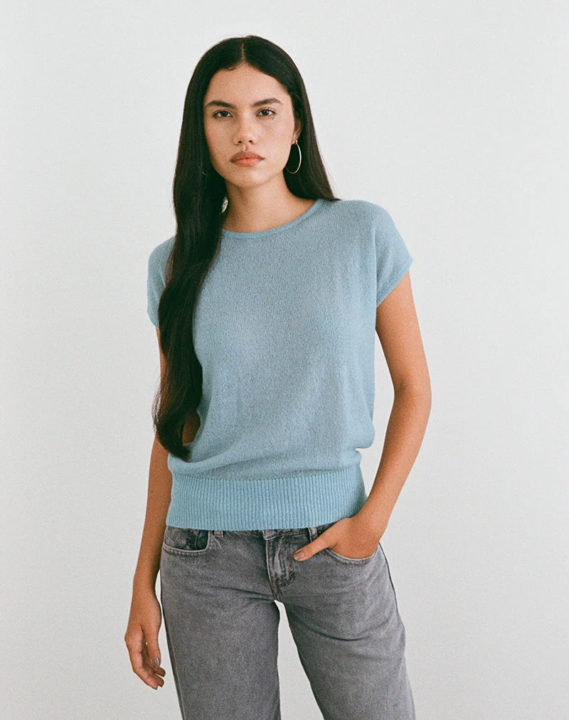 Sorin - Top à ceinture profonde en tricot bleu