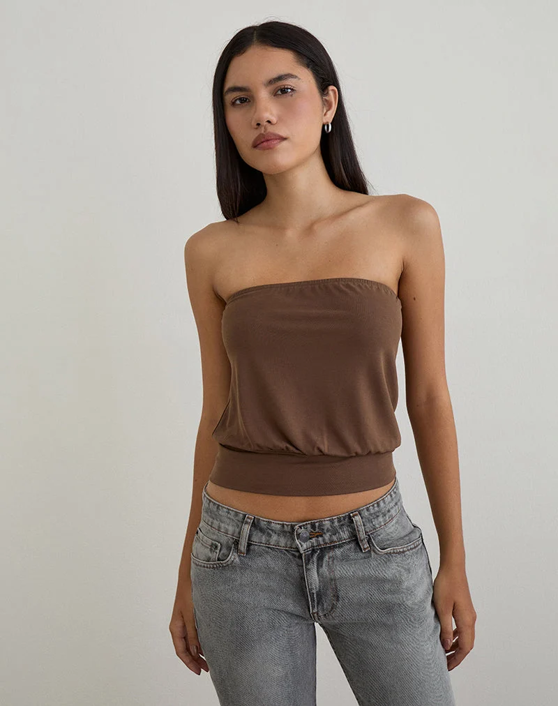 Top bandeau Leocadia en cupro chocolat amer