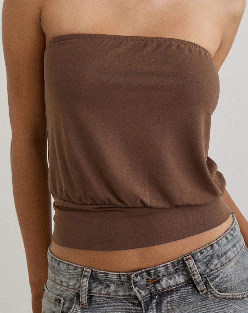 Top bandeau Leocadia en cupro chocolat amer