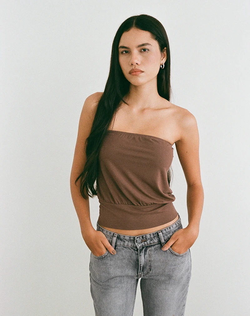 Top bandeau Leocadia en cupro chocolat amer