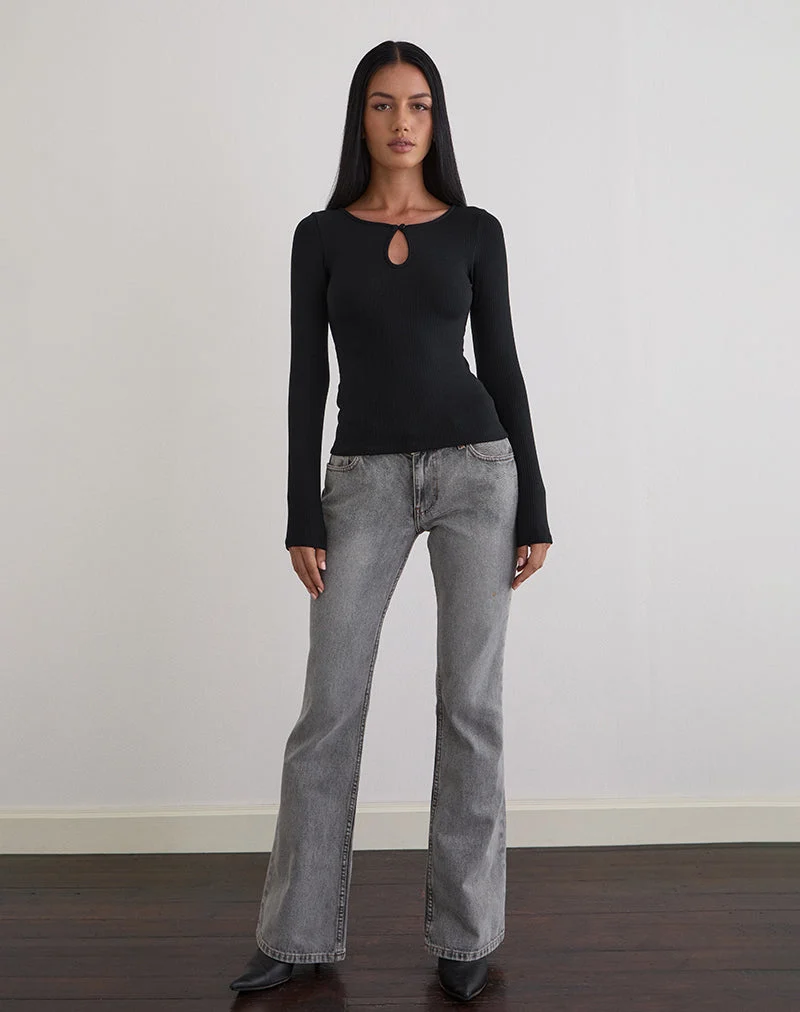 Nique Long Sleeve Top in Thick Rib Black (Top à manches longues en côtes épaisses)