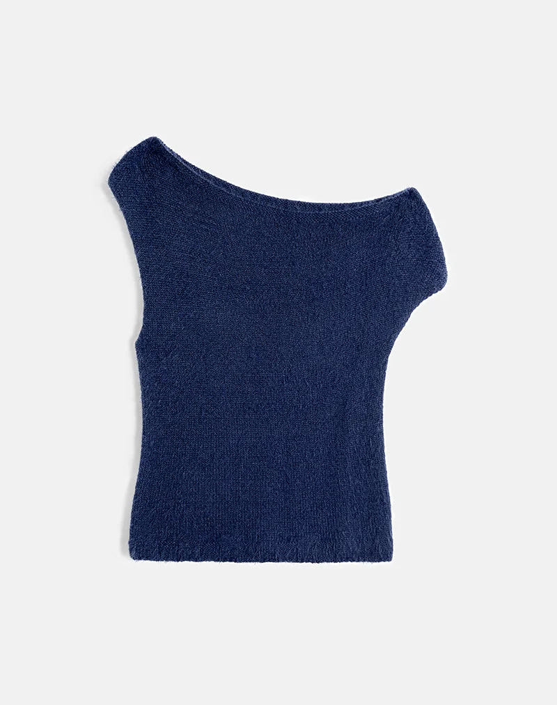 Top Calyce en maille duveteuse Navy