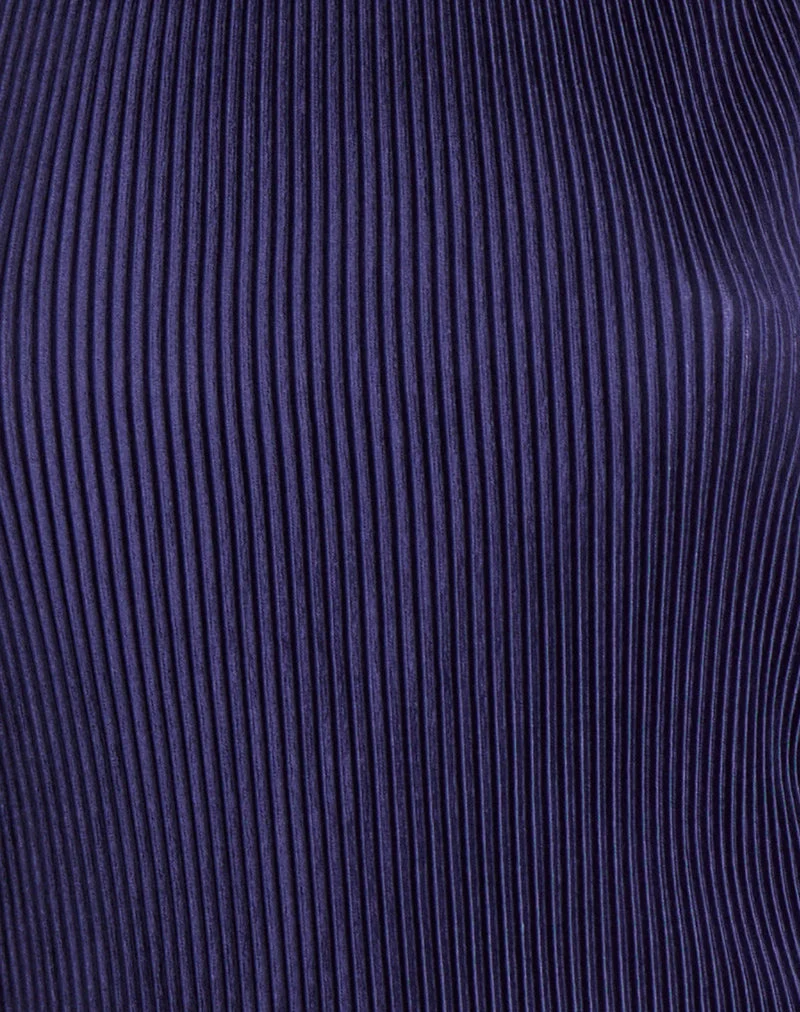 Atsila High Neck Sleeveless Top in Plisse Navy (Top sans manches à col montant)