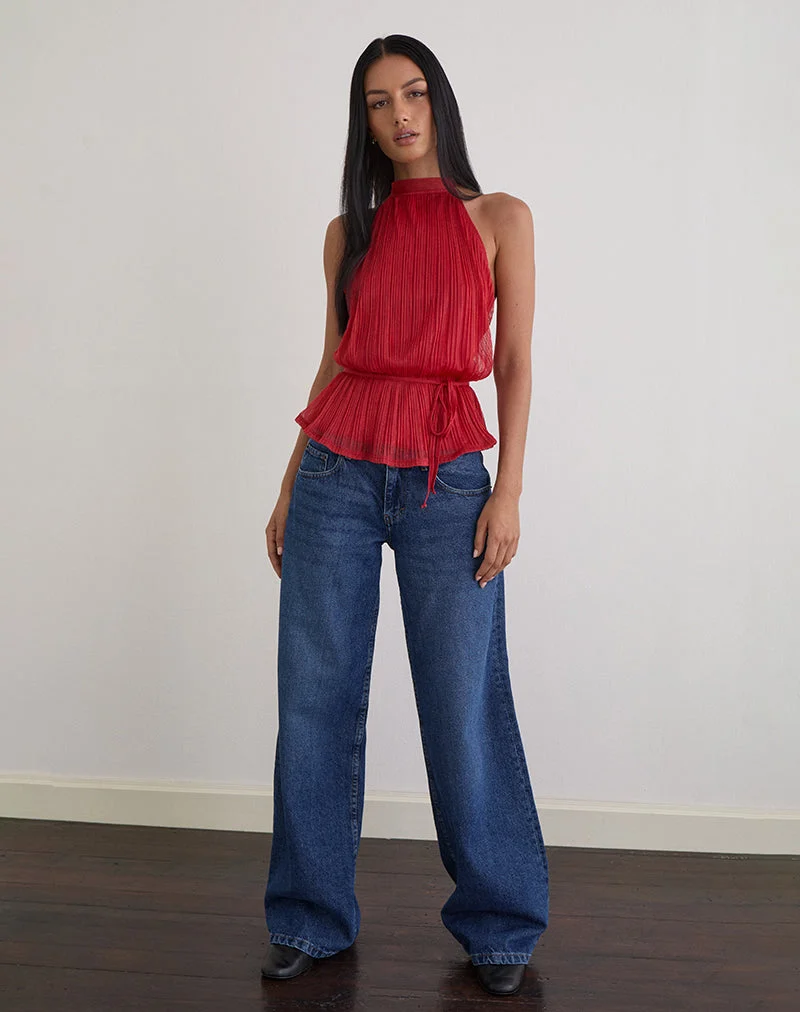 Brienne Top in Shimmer Plisse Red