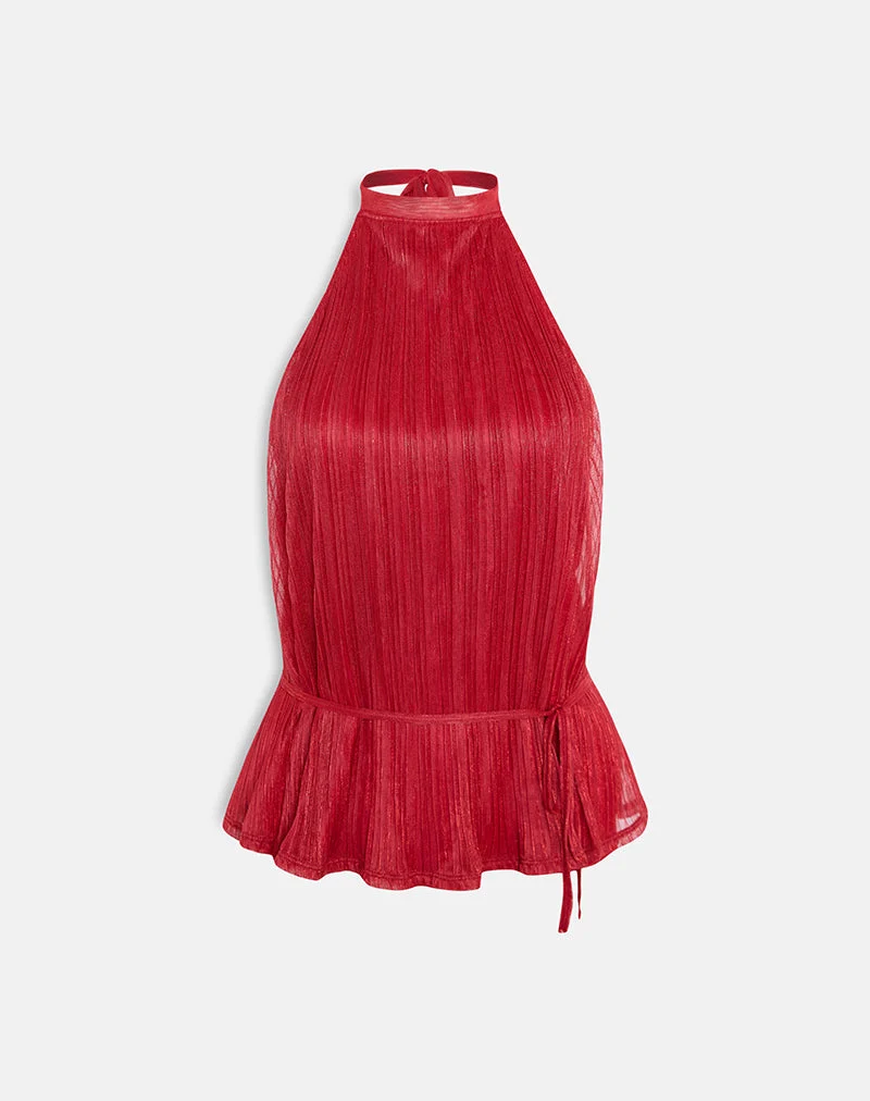 Brienne Top in Shimmer Plisse Red