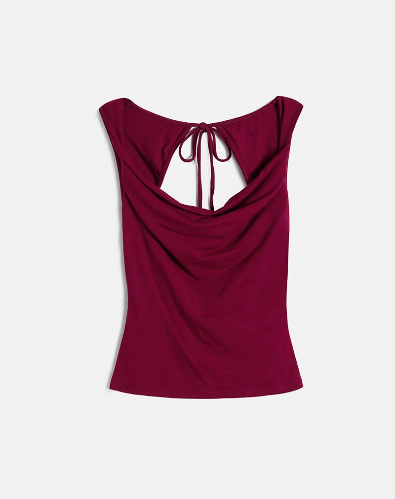 Imrie Open Back Top in Rayon Jersey Burgundy