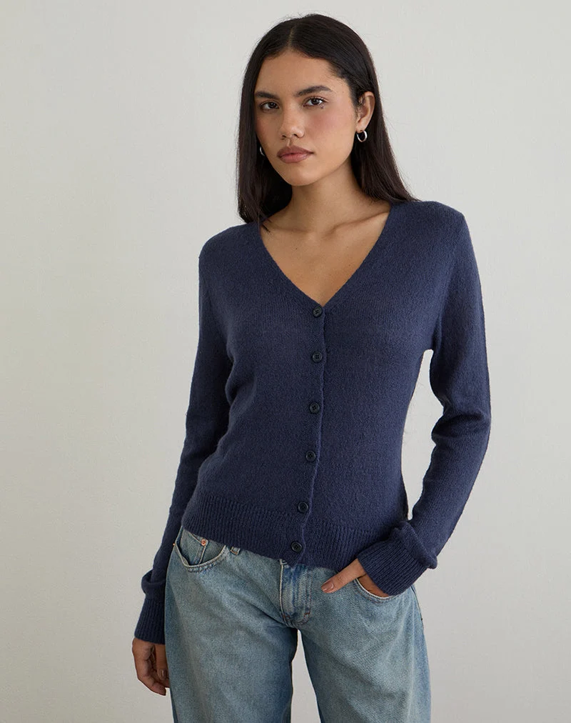Cardigan Renisa en maille transparente marine