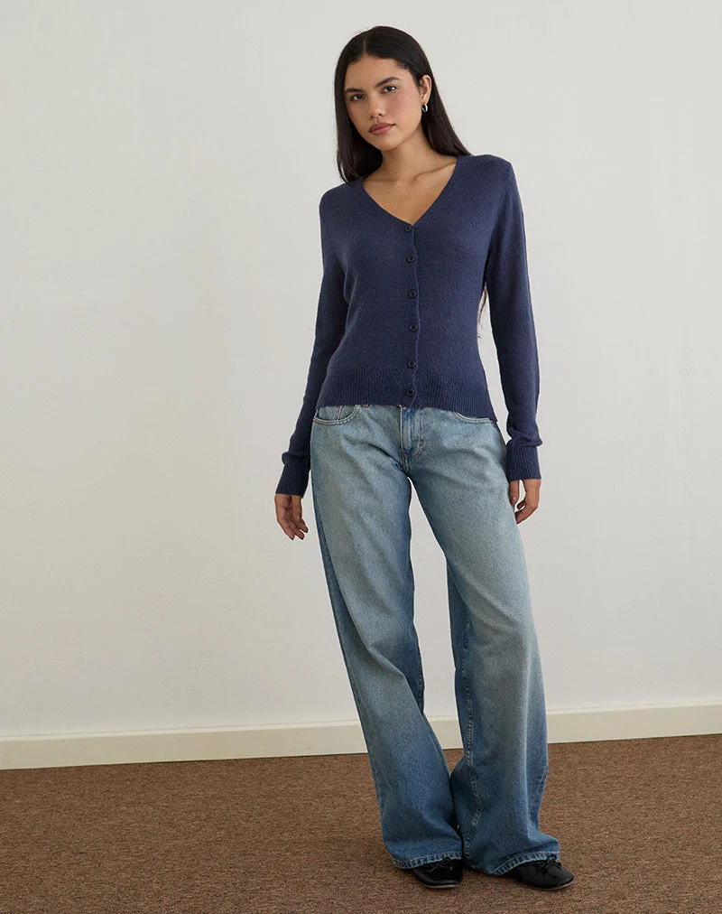 Cardigan Renisa en maille transparente marine