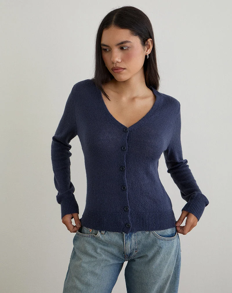 Cardigan Renisa en maille transparente marine
