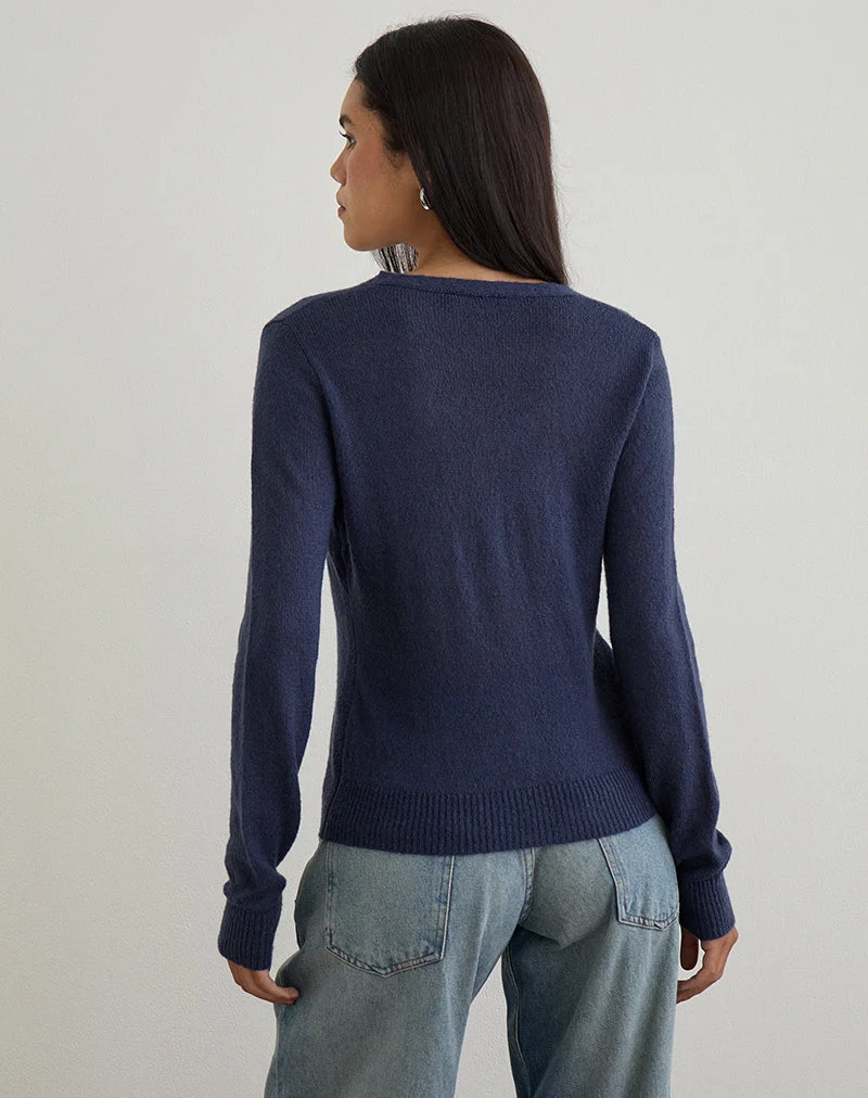 Cardigan Renisa en maille transparente marine