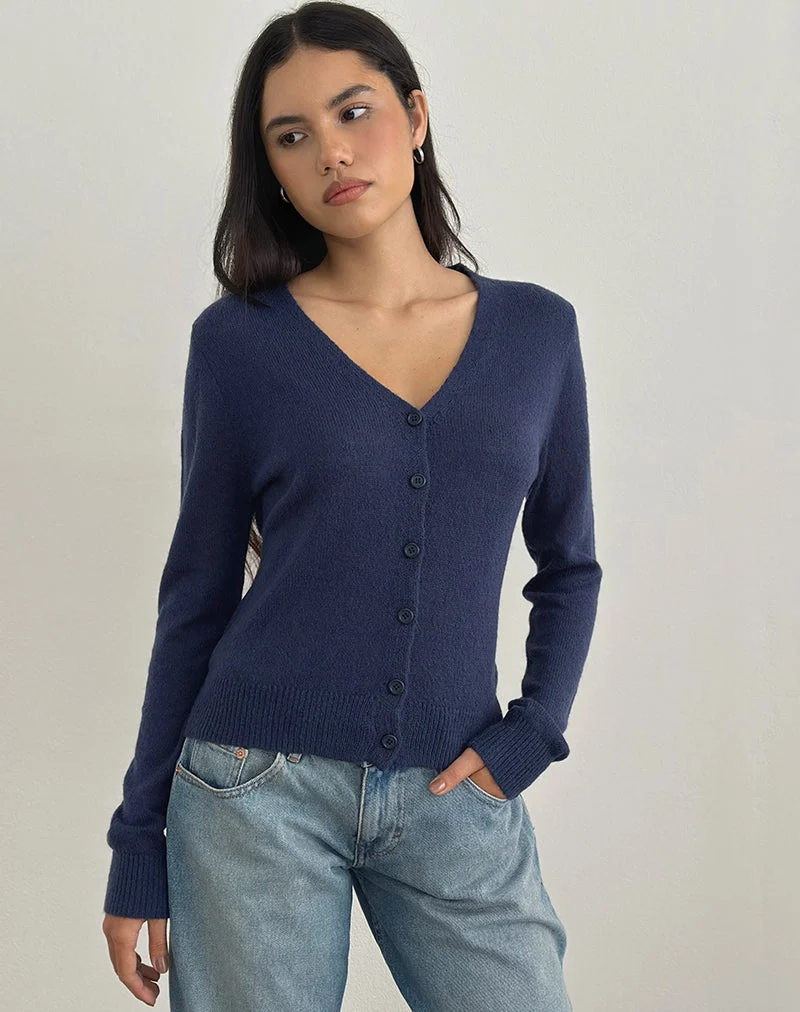 Cardigan Renisa en maille transparente marine