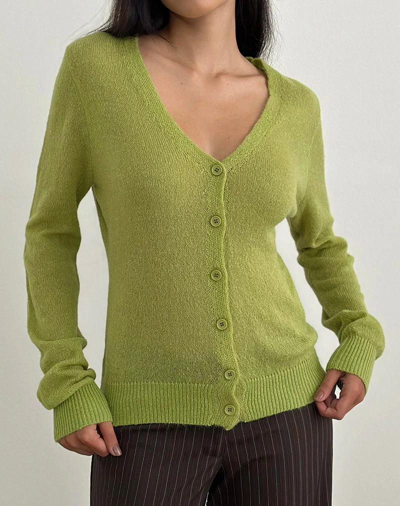 Cardigan Renisa en maille transparente vert