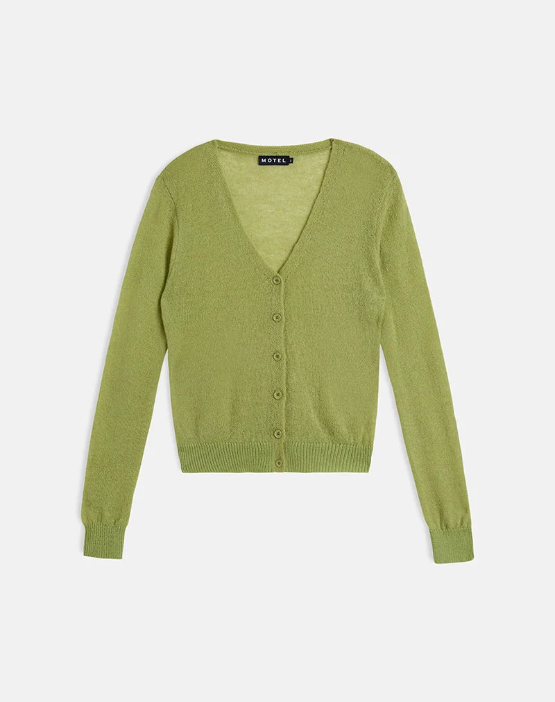 Cardigan Renisa en maille transparente vert