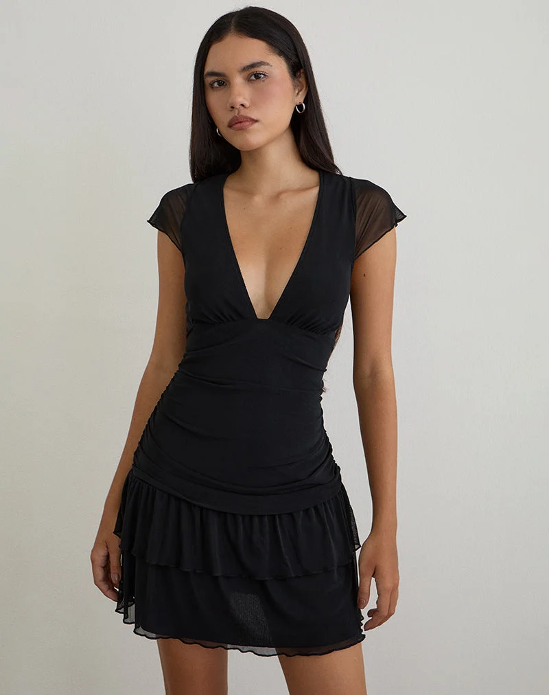 Mowgli Cap Sleeve Mini Dress in Black
