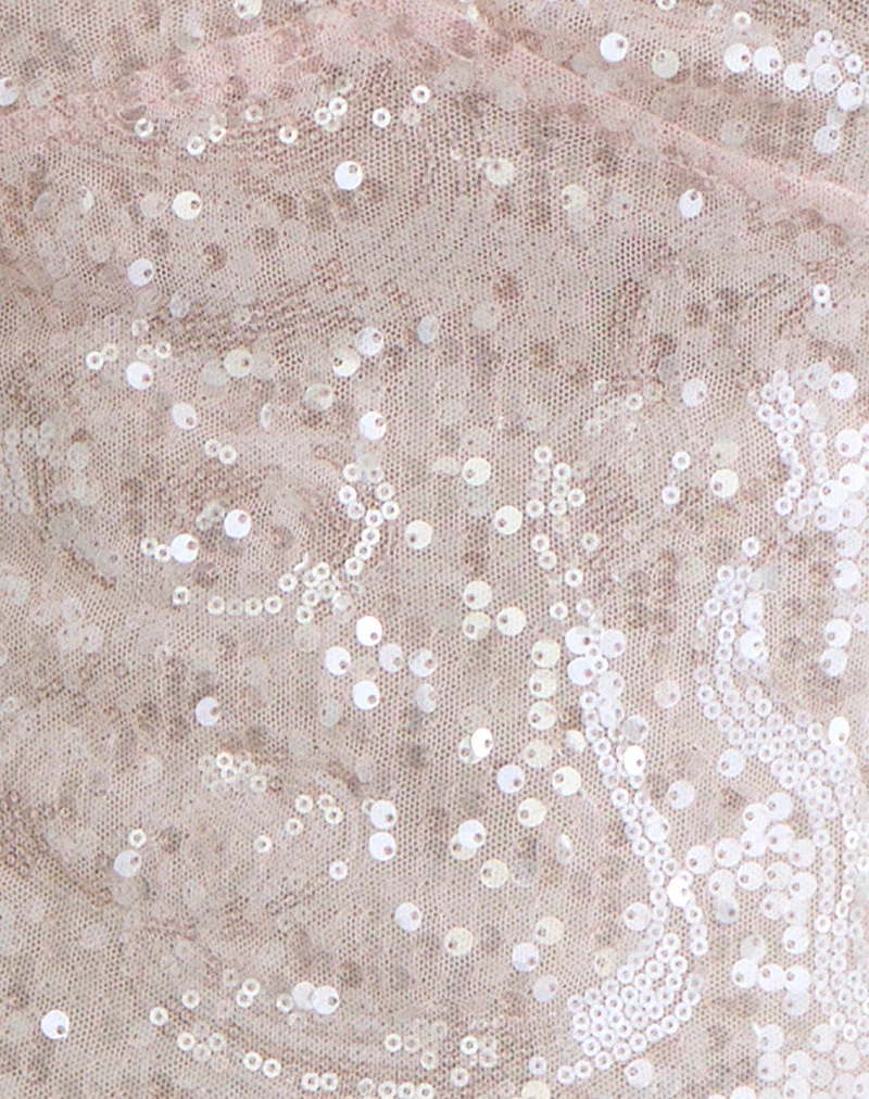 Cosio Halter Top in Sequin Baby Pink