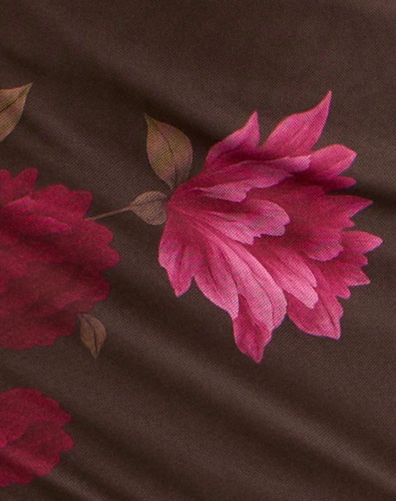Minijupe Davia en marron avec imprimé de fleurs roses