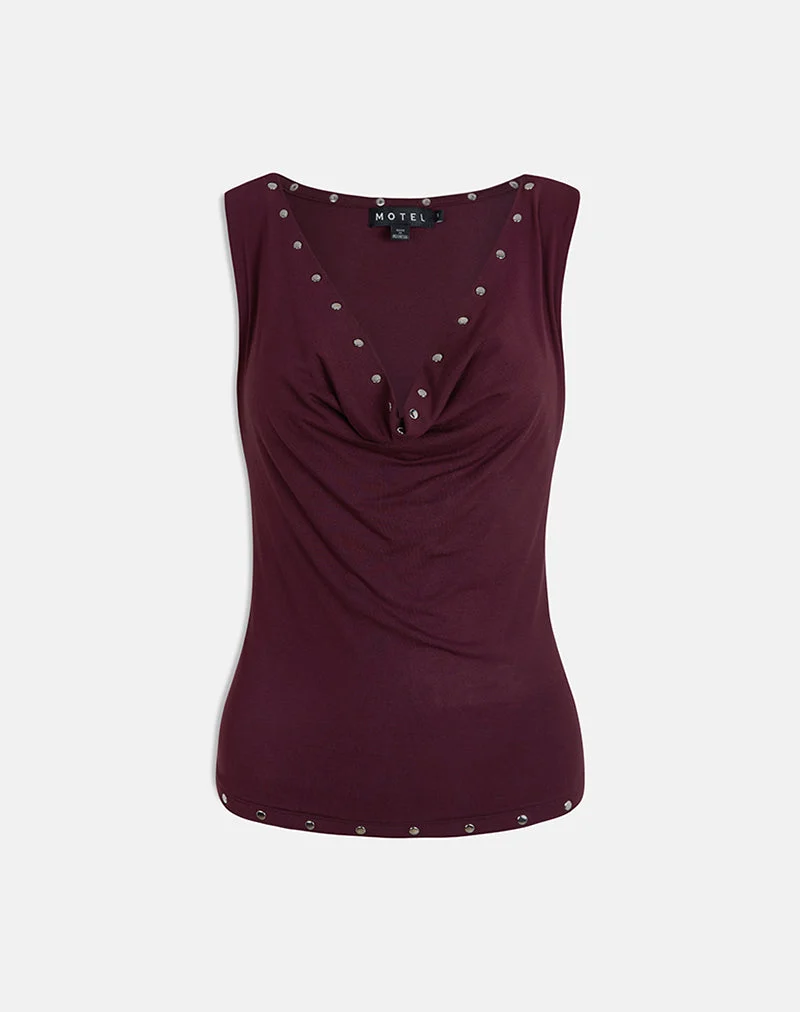 Slater Studded Top in Rayon Jersey Dark Plum
