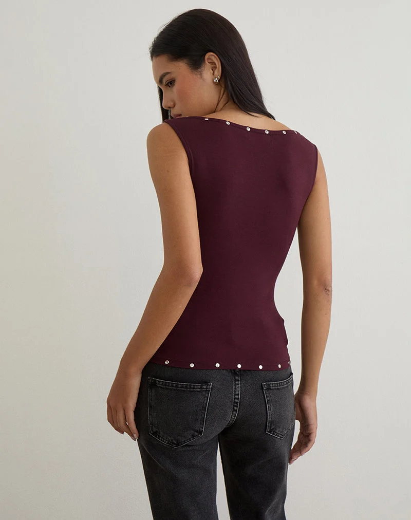 Slater Studded Top in Rayon Jersey Dark Plum