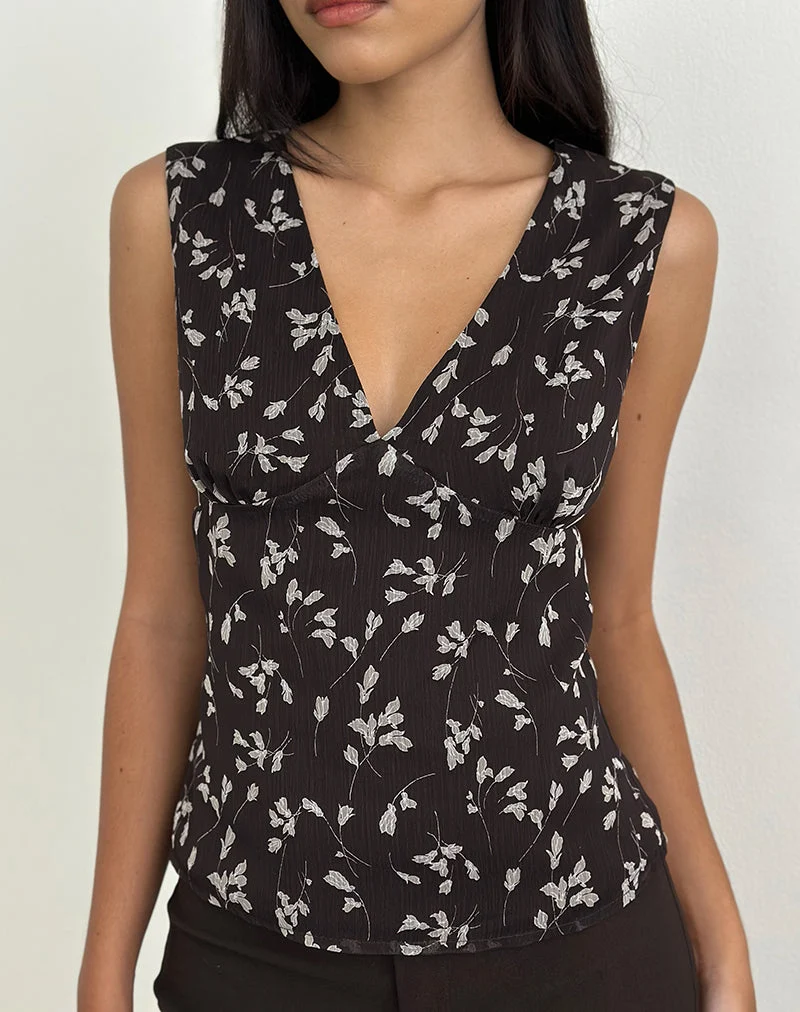 Asali Top in Flower Chiffon Brown