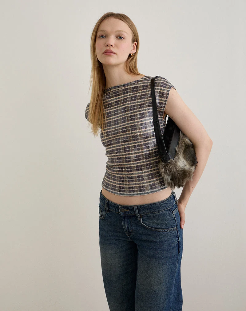 Erica Top in Sequin Vintage Check Brown