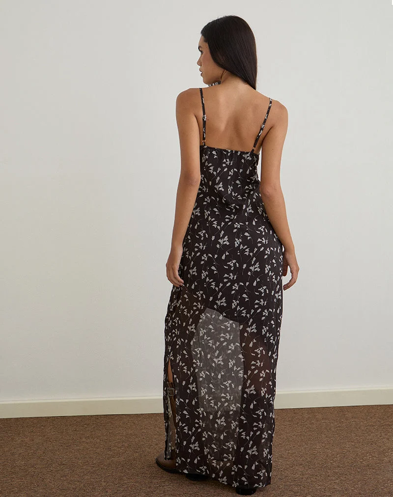 Robe longue Sunita en mousseline de fleurs, marron