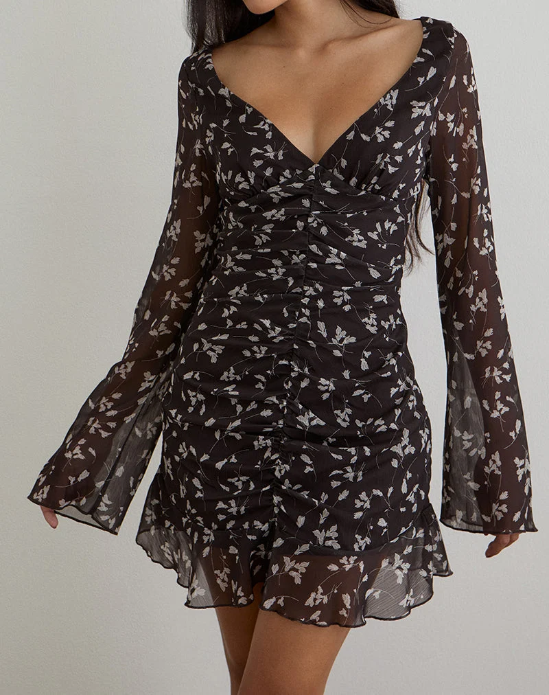 Mini robe Sumiko en mousseline de fleurs marron
