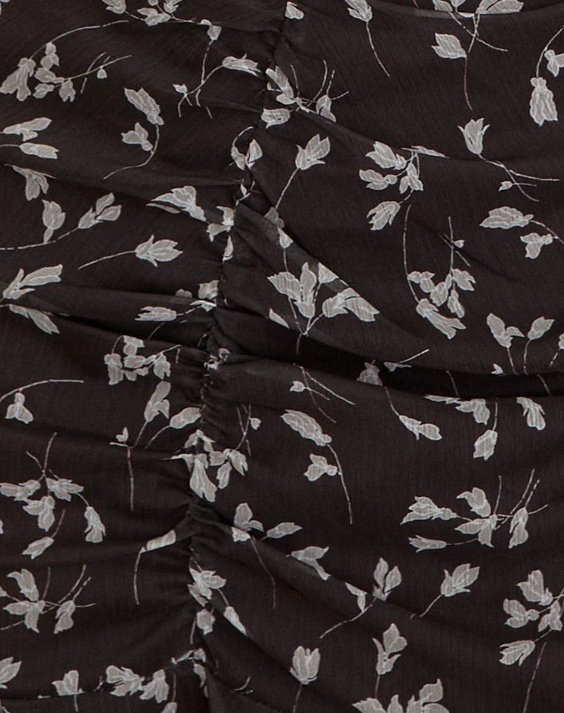 Mini robe Sumiko en mousseline de fleurs marron