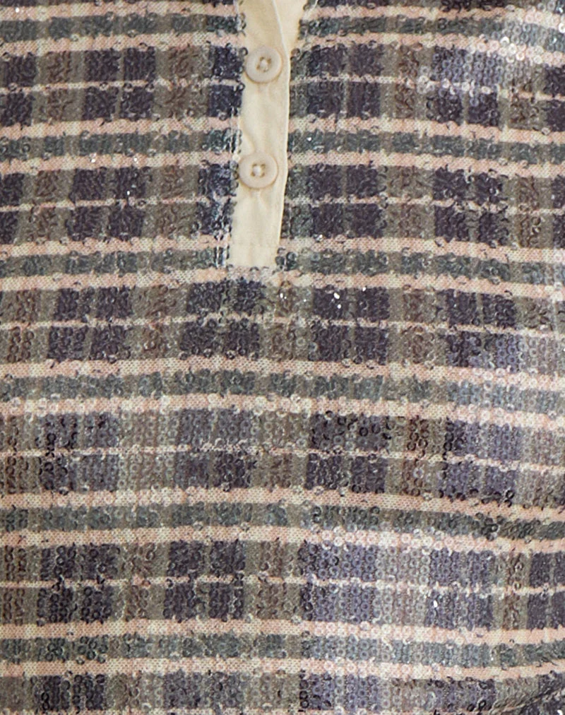 Polo Tisuka à carreaux vintage à paillettes, marron