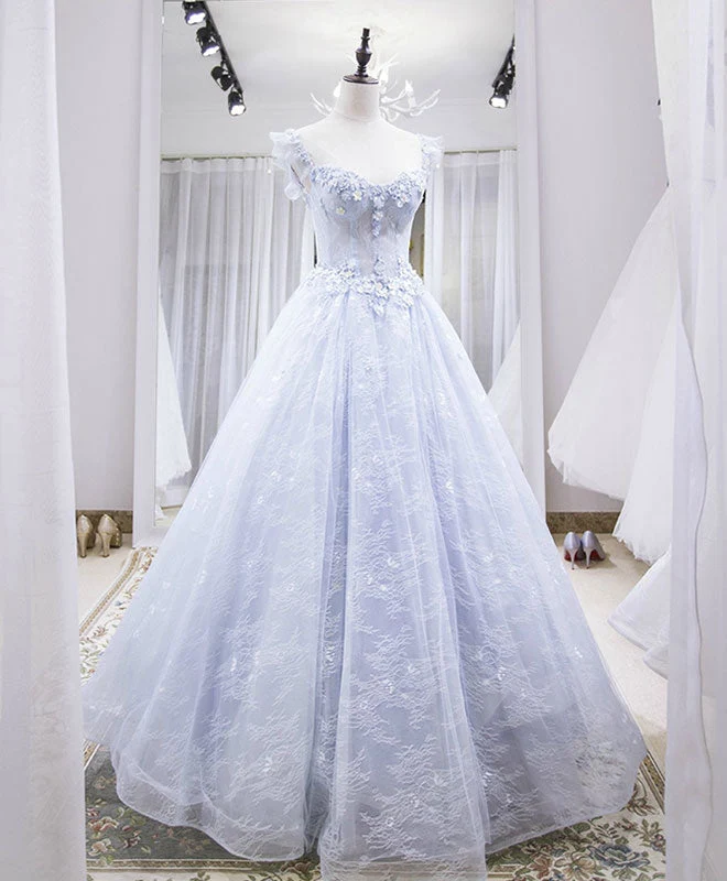 Robe de soirée longue en tulle et dentelle violet clair