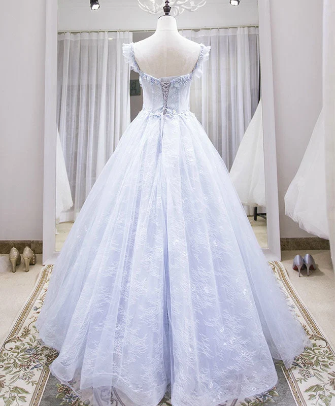 Robe de soirée longue en tulle et dentelle violet clair