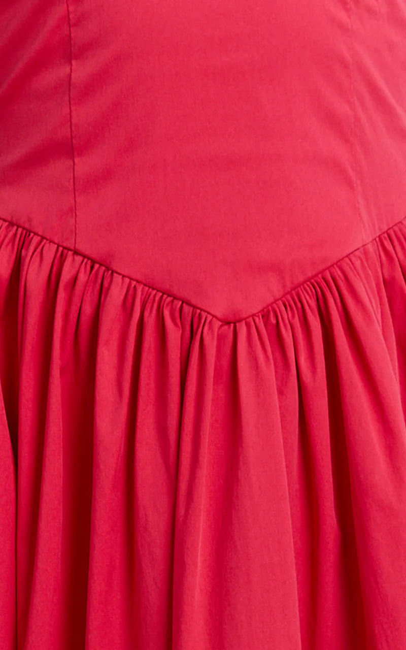 Belle Midi Dress - Keyhole Halter With V Yoke Dress in Red