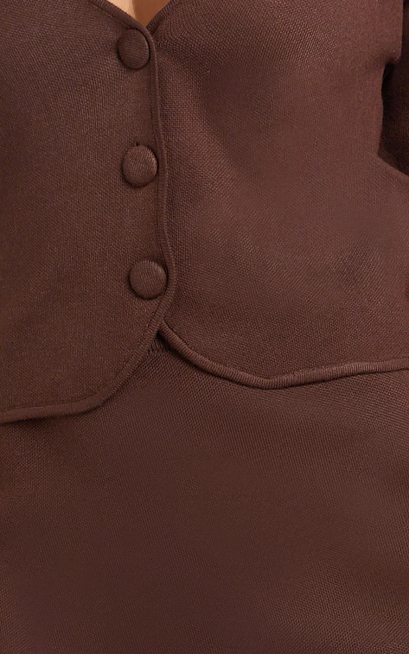 Charisse Two Piece Top and Skirt Set - Knit Cardigan And Mini Skirt in Chocolate