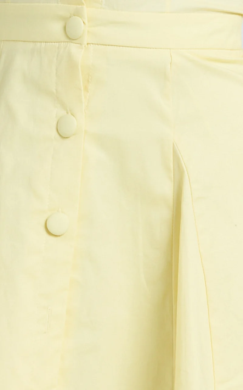 Dale Mini Dress - Power Shoulder Collared Button Down Fit And Flare Dress in Lemon