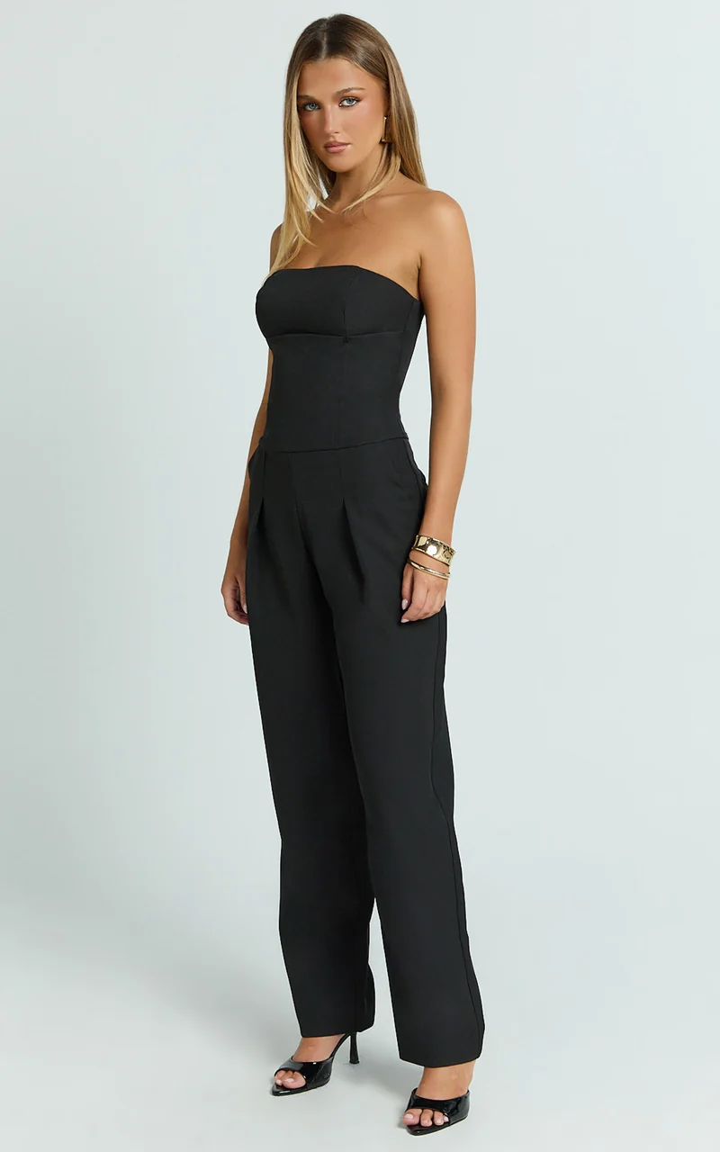 Ebby Jumpsuit - Strapless Barrel Leg Jumpsuit in Black