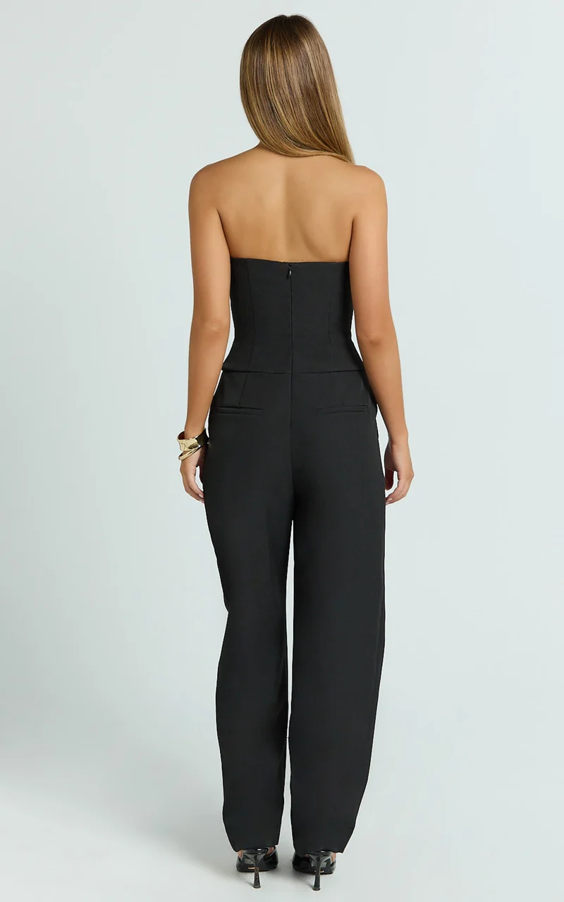 Ebby Jumpsuit - Strapless Barrel Leg Jumpsuit in Black