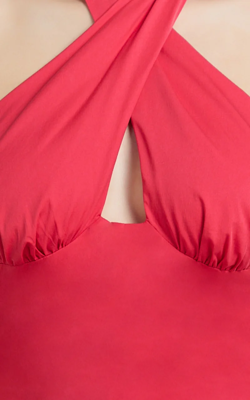 Belle Mini Dress - Keyhole Halter Top Dress in Red