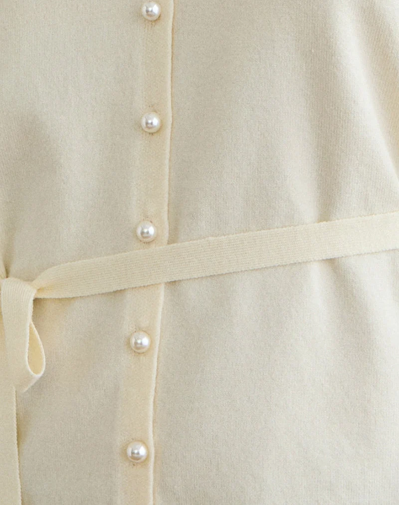 Divya Cardigan avec cravate en tricot crème