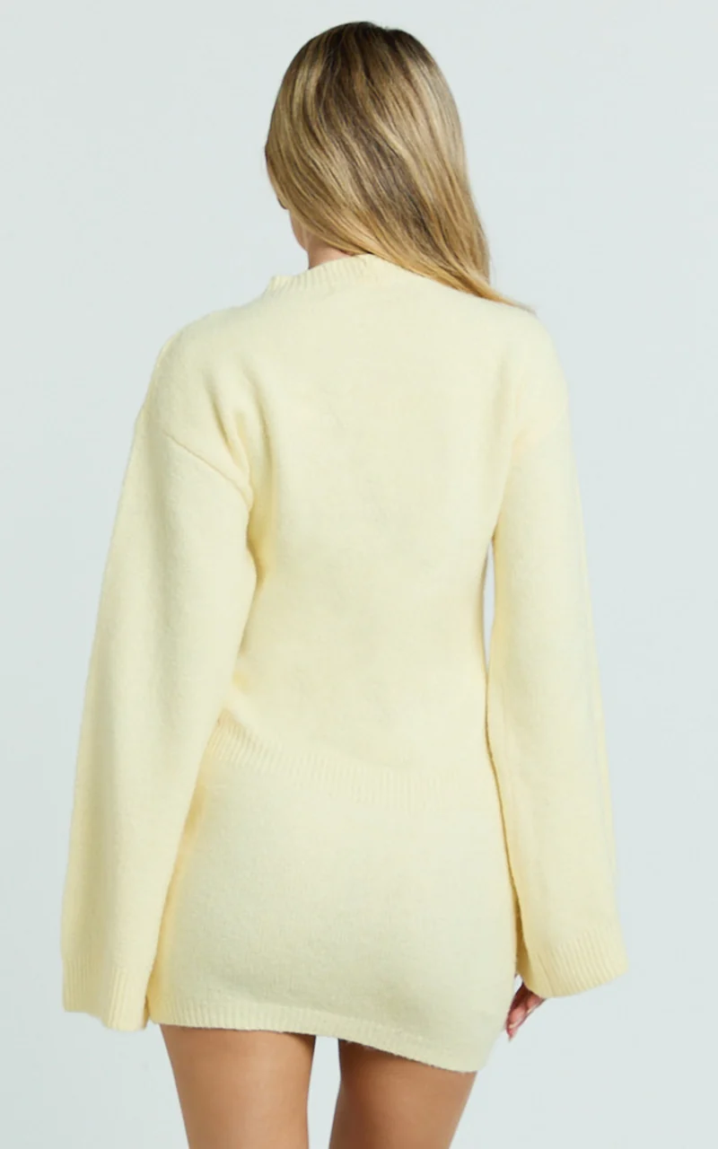 Dakota Mini Dress - Knit Long Sleeve Dress in Lemon