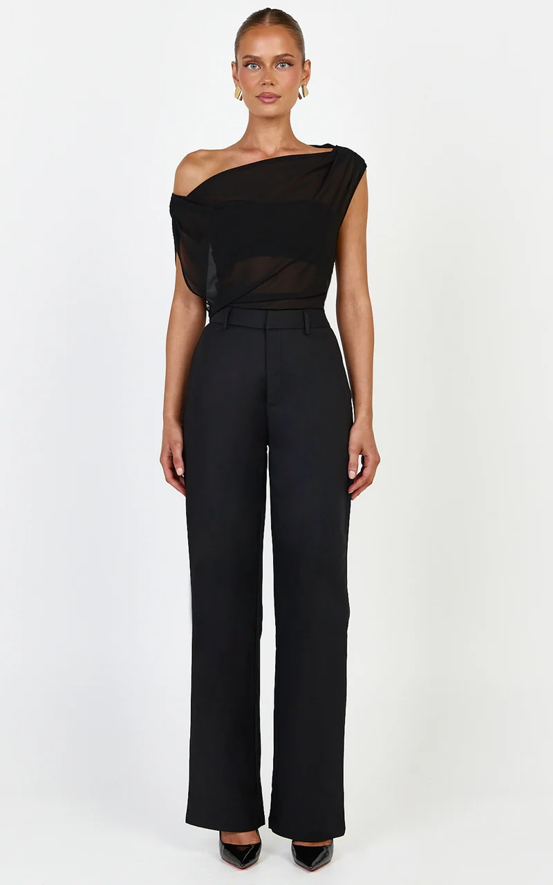 Carolyn Pants - High Waist Slim Straight Leg Tailored Pants in Black