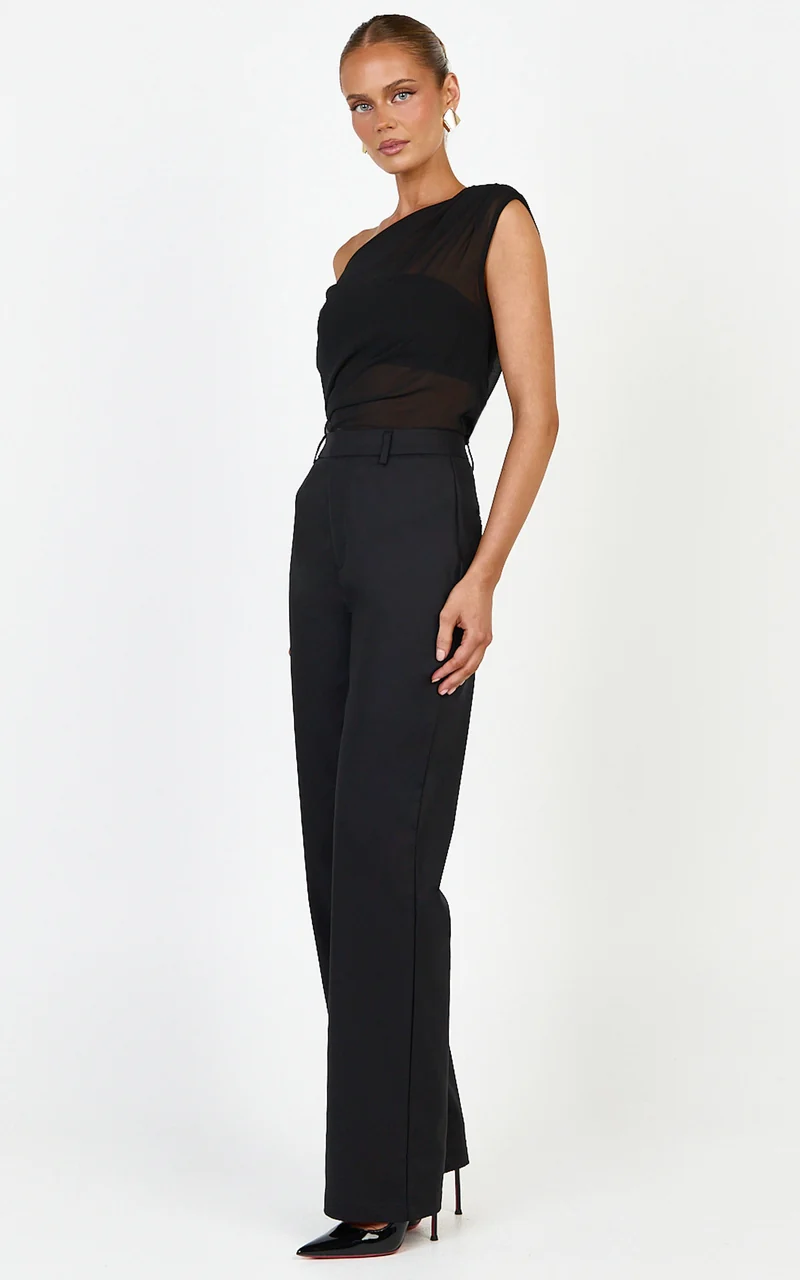 Carolyn Pants - High Waist Slim Straight Leg Tailored Pants in Black
