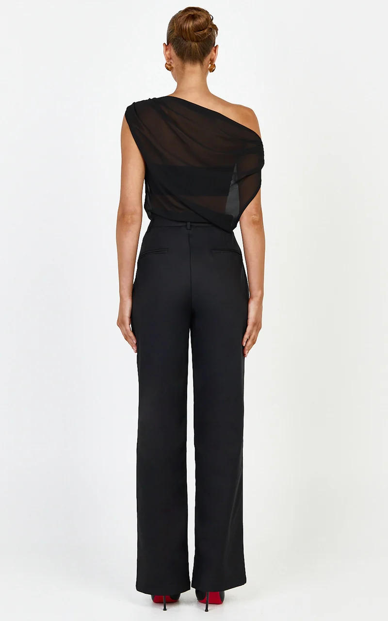 Carolyn Pants - High Waist Slim Straight Leg Tailored Pants in Black