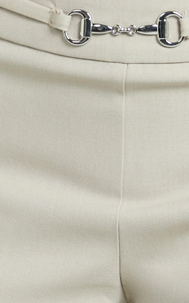 Charlize Pants - Stretch Slim Leg Front Buckle Pants in Stone