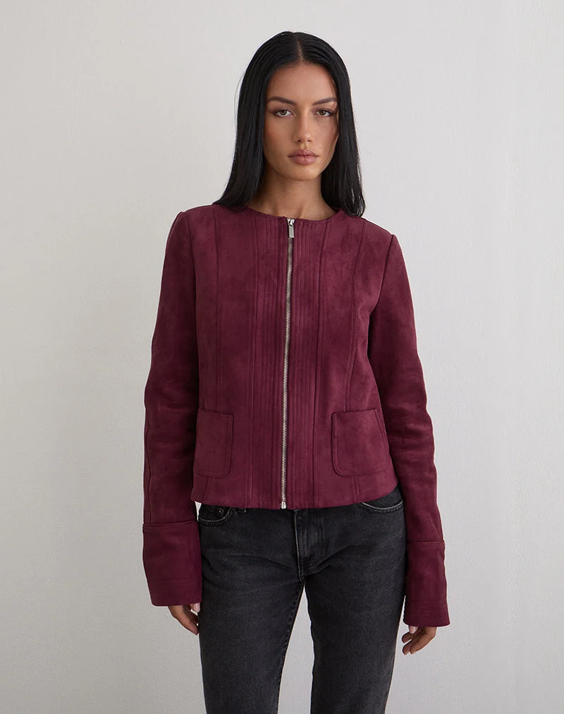 Veste Ukiyo en faux daim Bourgogne