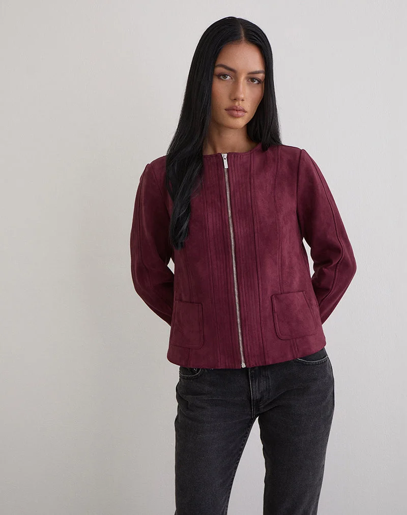 Veste Ukiyo en faux daim Bourgogne