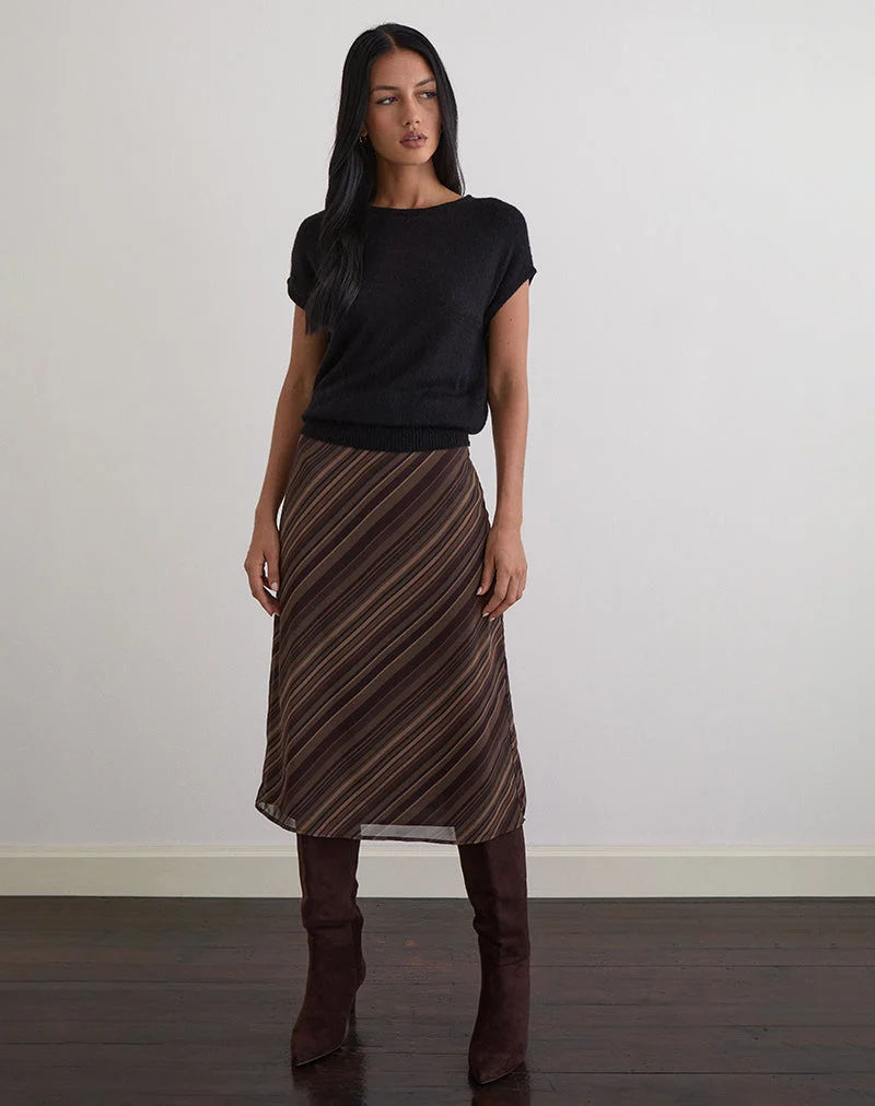 Abetzi Midi Skirt in Chiffon Mix Brown Stripe