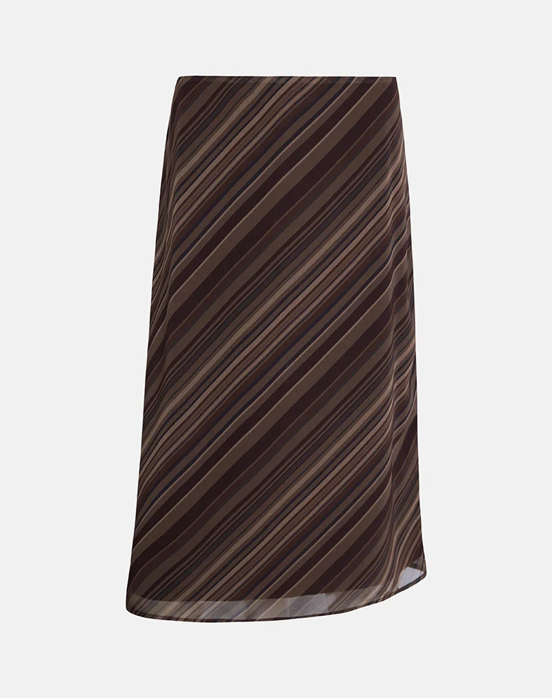 Abetzi Midi Skirt in Chiffon Mix Brown Stripe