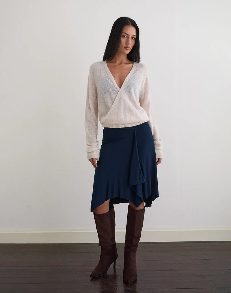 Saroya Plunge Wrap Top in Knit Ecru
