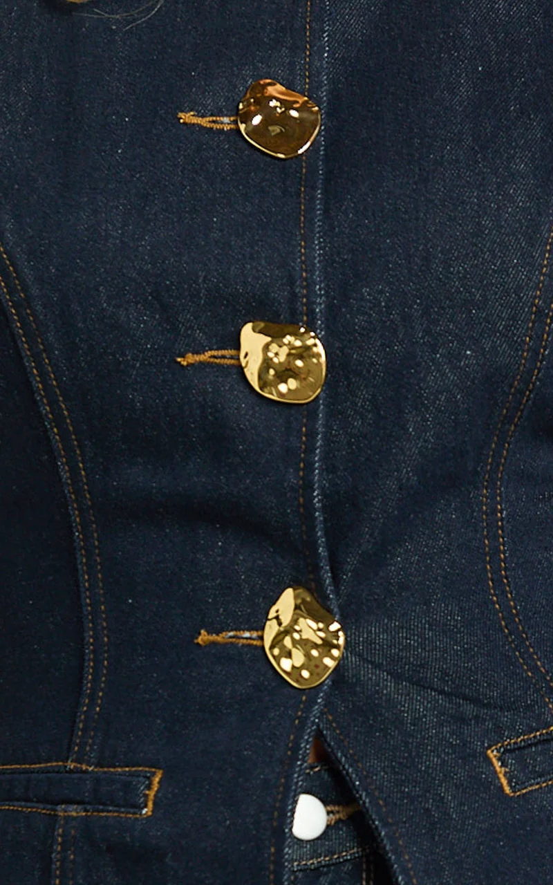 Rhianna Top - Button Down Longline Recycled Denim Vest Top in Raw Denim