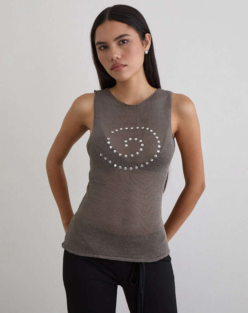 Top Miraya en maille transparente cloutée Iron