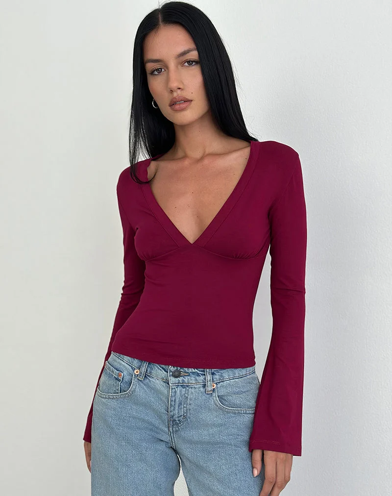Emesy Long Sleeve Top in Burgundy